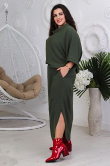 Жіночий костюм з довгої спідниці та вільної кофти колір хакі р.54/56 357706