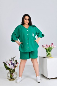 Жіночий костюм двійка з шортами колір зелений р.58/60 433521