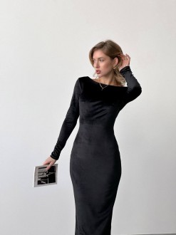 Жіноча сукня міді з велюру колір чорний р.46/48 446406