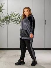Женский пргулочный костюм двойка цвет графит-черный, Цвет: Графитовый, Размер: 48