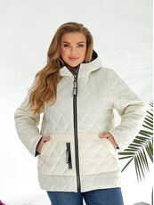 Женская демисезонная куртка молочного цвета, Цвет: Молочный, Размер: 56