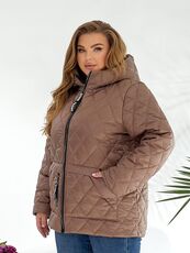 Женская демисезонная куртка цвета мокко, Цвет: Темно-бежевый, Размер: 56