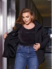 Женская ветровка с капюшоном на подкладке черного цвета, Цвет: Черный, Размер: 60, изображение 2