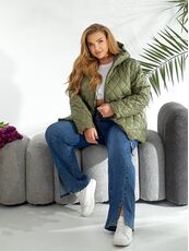 Женская демисезонная куртка цвета хаки, Цвет: Хаки, Размер: 56, изображение 3