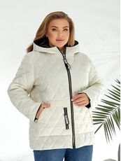 Женская демисезонная куртка молочного цвета, Цвет: Молочный, Размер: 56, изображение 4