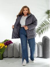 Женская демисезонная куртка цвета графит, Цвет: Серый, Размер: 56, изображение 3