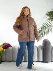 Женская демисезонная куртка цвета мокко, Цвет: Темно-бежевый, Размер: 56, изображение 2