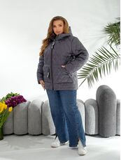 Женская демисезонная куртка цвета графит, Цвет: Серый, Размер: 56, изображение 4