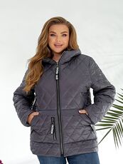Женская демисезонная куртка цвета графит, Цвет: Серый, Размер: 56