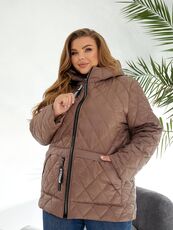 Женская демисезонная куртка цвета мокко, Цвет: Темно-бежевый, Размер: 56, изображение 3