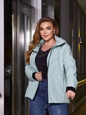 Женская ветровка с капюшоном на подкладке голубого цвета, Цвет: Голубой, Размер: 60, изображение 2