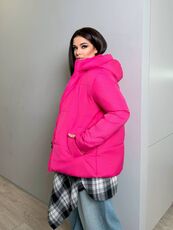 Женская демисезонная куртка малинового цвета, Цвет: Малиновый, Размер: 56, изображение 2