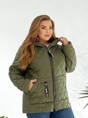 Женская демисезонная куртка цвета хаки, Цвет: Хаки, Размер: 56, изображение 4