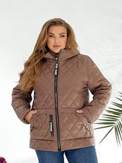 Женская демисезонная куртка цвета мокко, Цвет: Темно-бежевый, Размер: 56, изображение 5