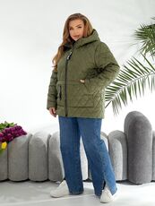 Женская демисезонная куртка цвета хаки, Цвет: Хаки, Размер: 56, изображение 6