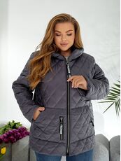 Женская демисезонная куртка цвета графит, Цвет: Серый, Размер: 56, изображение 6