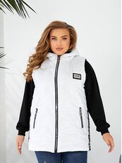 Женская жилетка цвет с капюшоном цвет белый, Цвет: Белый, Размер: 56, изображение 4