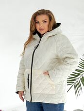 Женская демисезонная куртка молочного цвета, Цвет: Молочный, Размер: 56, изображение 2