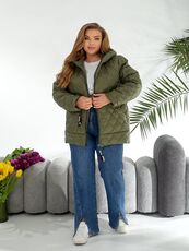 Женская демисезонная куртка цвета хаки, Цвет: Хаки, Размер: 56, изображение 2