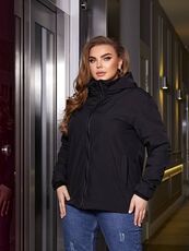 Женская ветровка с капюшоном на подкладке черного цвета, Цвет: Черный, Размер: 60