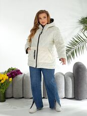 Женская демисезонная куртка молочного цвета, Цвет: Молочный, Размер: 56, изображение 3