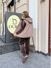 Женский велюровый костюм тройка с жилеткой цвет шоколадный, Цвет: Коричневый, Размер: 48, изображение 6