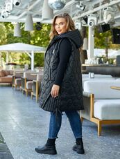 Женская удлиненная демисезонная жилетка цвет черный, Цвет: Черный, Размер: 56, изображение 2