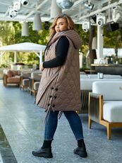 Женская удлиненная демисезонная жилетка цвет мокко, Цвет: Темно-бежевый, Размер: 56, изображение 6