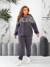 Женский прогулочный костюм графитового цвета, Цвет: Серый, Размер: 48, изображение 5