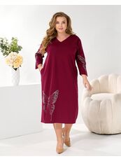 Женское трикотажное платье миди свободного кроя цвет бордо, Цвет: Бордовый, Размер: 48, изображение 2