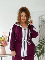 Женский прогулочный костюм сливового цвета, Цвет: Бордовый, Размер: 48, изображение 5