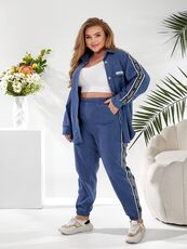 Женский прогулочный костюм джинсового цвета, Цвет: Синий, Размер: 48, изображение 4