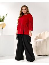 Женский трикотажный костюм двойка цвет красный-черный, Цвет: Красный, Размер: 48, изображение 5