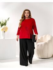 Женский трикотажный костюм двойка цвет красный-черный, Цвет: Красный, Размер: 48, изображение 2