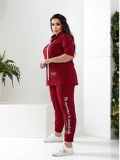 Женский спортивный костюм с коротким рукавом бордо, Цвет: Бордовый, Размер: 48, изображение 3
