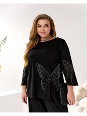 Женский трикотажный костюм двойка цвет черный, Цвет: Черный, Размер: 48, изображение 4