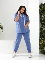 Женский спортивный костюм с коротким рукавом джинс, Цвет: Светло-синий, Размер: 48