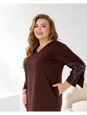 Женское трикотажное платье миди свободного кроя цвет коричневый, Цвет: Коричневый, Размер: 48, изображение 6