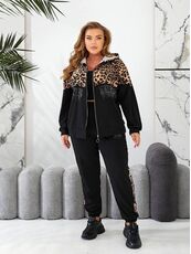 Женский прогулочный костюм черного цвета, Цвет: Черный, Размер: 48