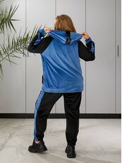 Женский пргулочный костюм двойка цвет джинс-черный, Цвет: Светло-синий, Размер: 48, изображение 2