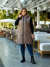 Женская удлиненная демисезонная жилетка цвет мокко, Цвет: Темно-бежевый, Размер: 56, изображение 2