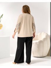 Женский трикотажный костюм двойка цвет бежевый-черный, Цвет: Бежевый, Размер: 48, изображение 5