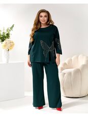 Женский трикотажный костюм двойка цвет изумрудный, Цвет: Изумрудный, Размер: 48