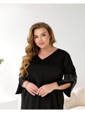 Женское трикотажное платье миди свободного кроя цвет черный, Цвет: Черный, Размер: 48, изображение 6