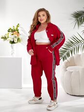 Женский прогулочный костюм красного цвета, Цвет: Красный, Размер: 48, изображение 3