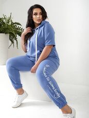 Женский спортивный костюм с коротким рукавом джинс, Цвет: Светло-синий, Размер: 48, изображение 5