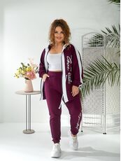 Женский прогулочный костюм сливового цвета, Цвет: Бордовый, Размер: 48, изображение 3