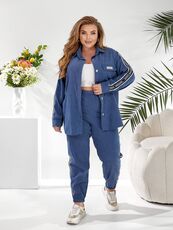 Женский прогулочный костюм джинсового цвета, Цвет: Синий, Размер: 48, изображение 2