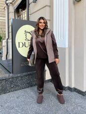 Женский велюровый костюм тройка с жилеткой цвет шоколадный, Цвет: Коричневый, Размер: 48