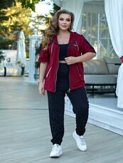 Женский прогулочный костюм двойка цвет бордовый, Цвет: Бордовый, Размер: 52, изображение 2